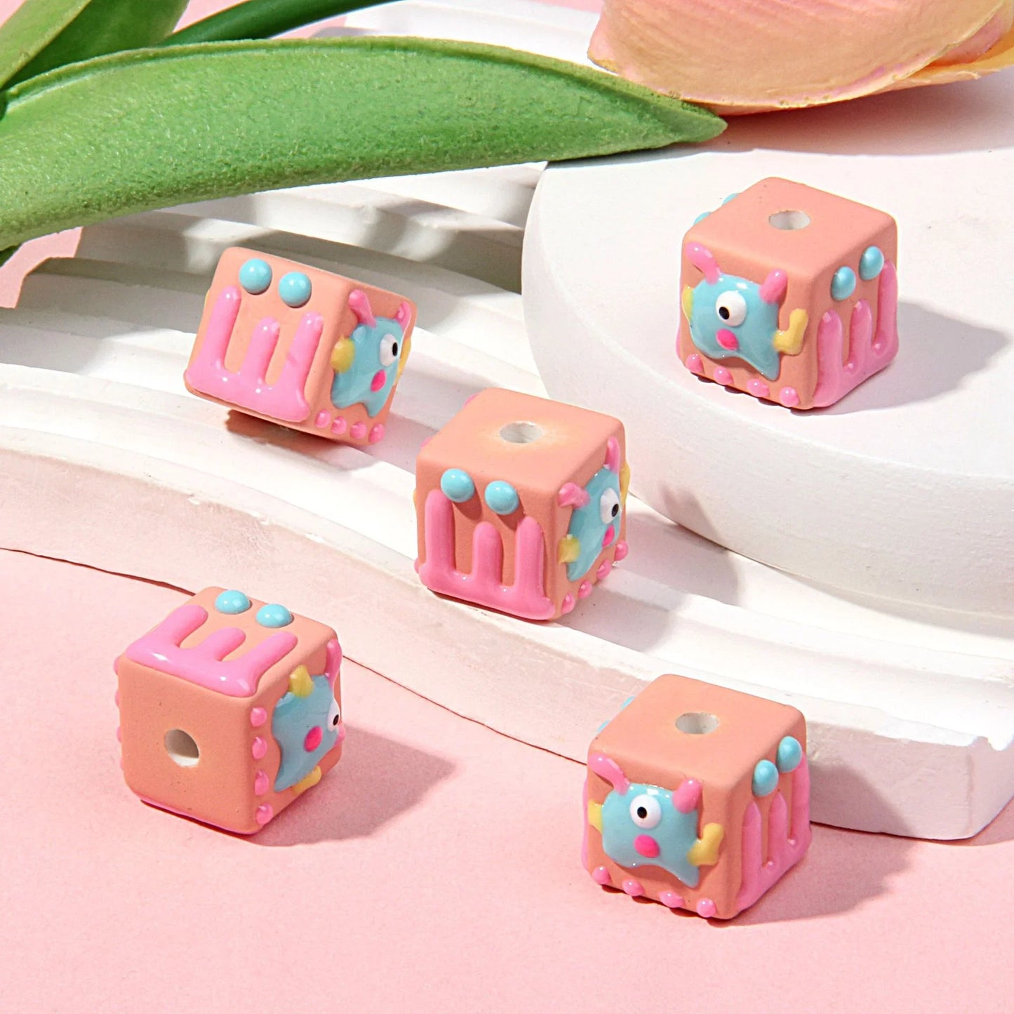 18MM Matte Square Hand Painted Beads Mobile Phone Chain Beads