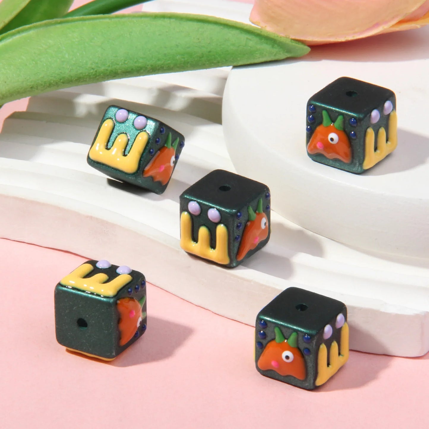18MM Matte Square Hand Painted Beads Mobile Phone Chain Beads