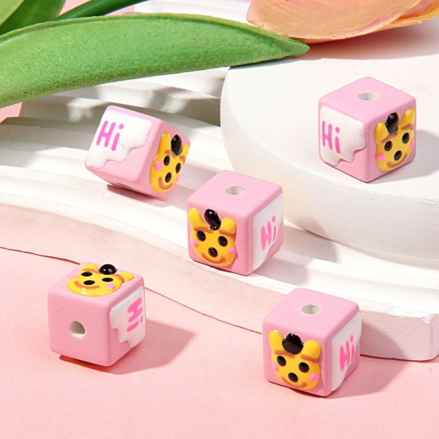 18MM Matte Square Hand Painted Beads Mobile Phone Chain Beads