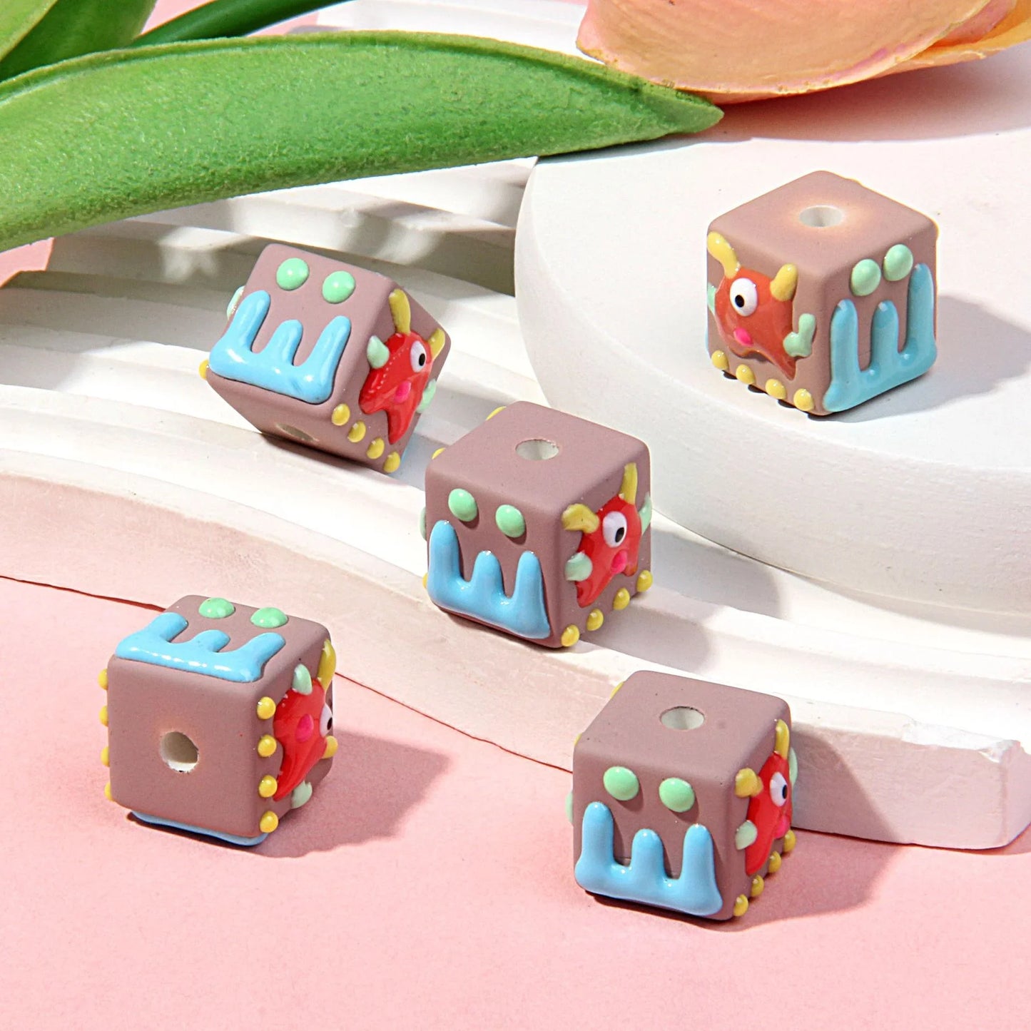 18MM Matte Square Hand Painted Beads Mobile Phone Chain Beads