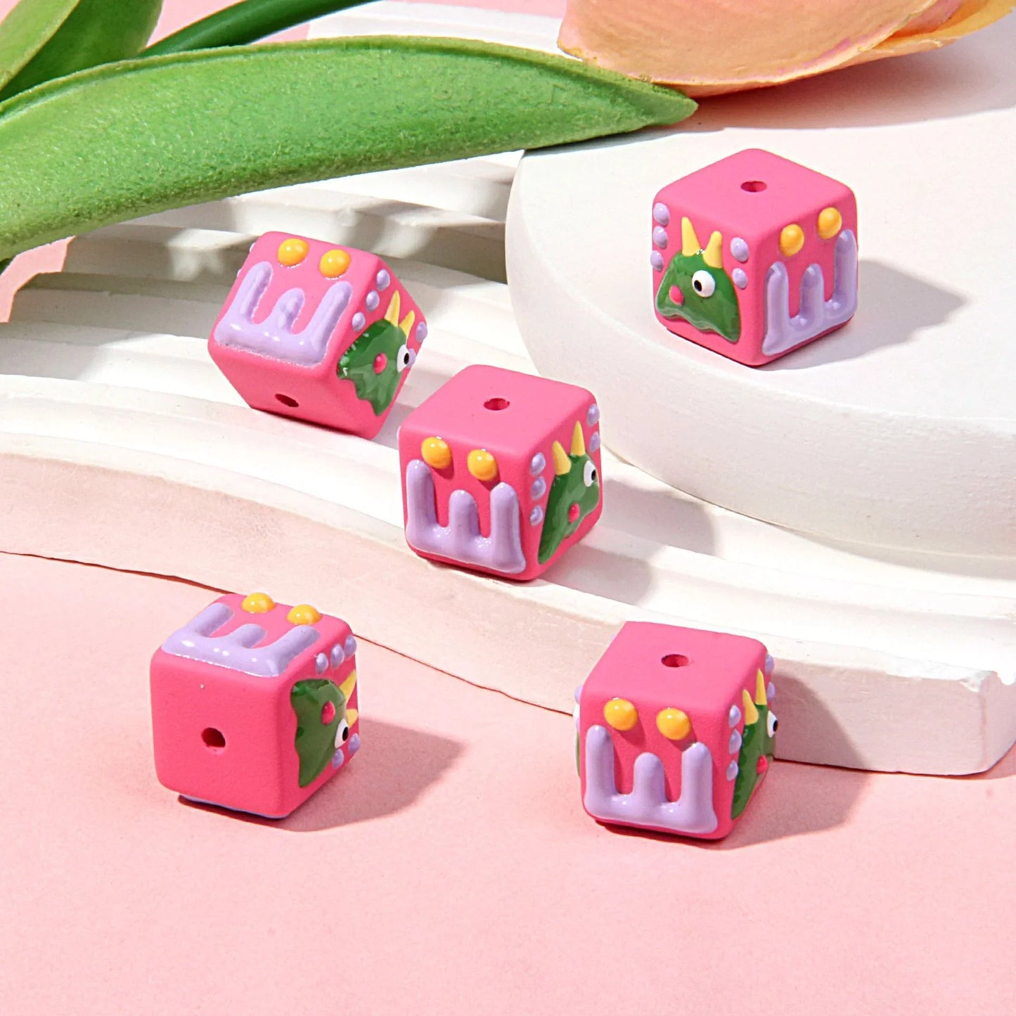 18MM Matte Square Hand Painted Beads Mobile Phone Chain Beads
