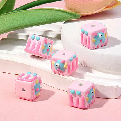 18MM Matte Square Hand Painted Beads Mobile Phone Chain Beads