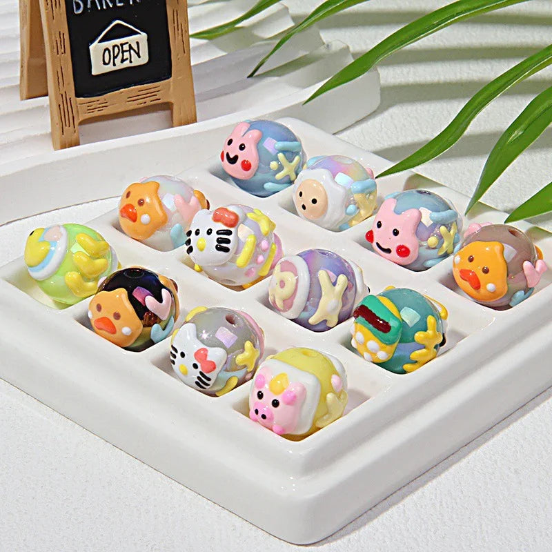 Cartoon Hand-painted Round Beads Diy Beaded