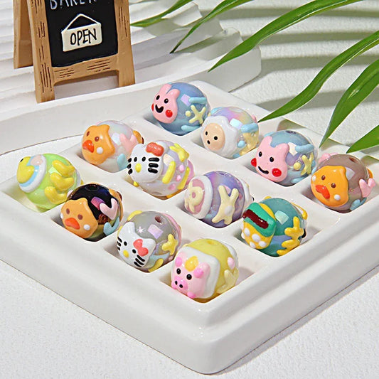 Cartoon Hand-painted Round Beads Diy Beaded