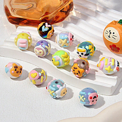 Cartoon Hand-painted Round Beads Diy Beaded