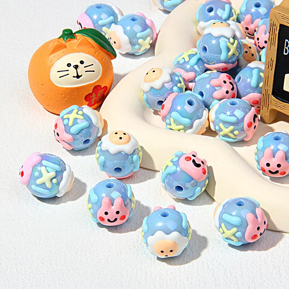 Cartoon Hand-painted Round Beads Diy Beaded