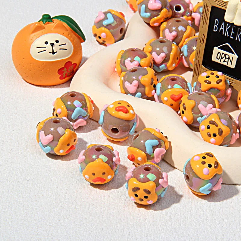 Cartoon Hand-painted Round Beads Diy Beaded
