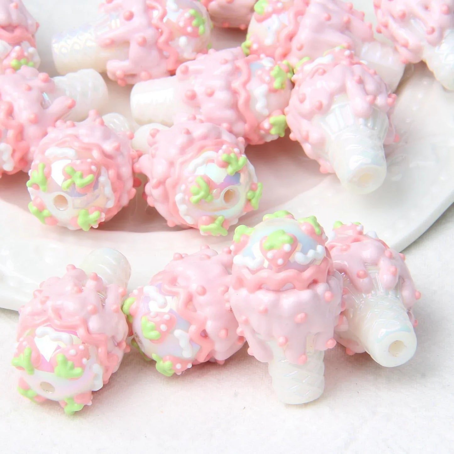 Heavy Oil Hand Painted Ice Cream Beaded Acrylic Hand Painted Beads