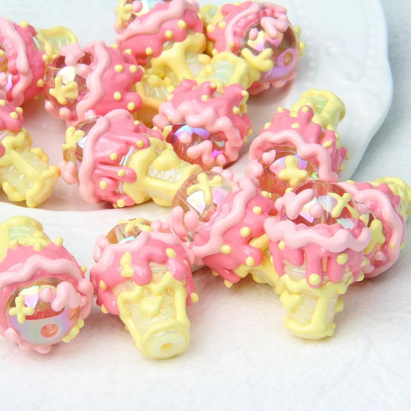 Heavy Oil Hand Painted Ice Cream Beaded Acrylic Hand Painted Beads