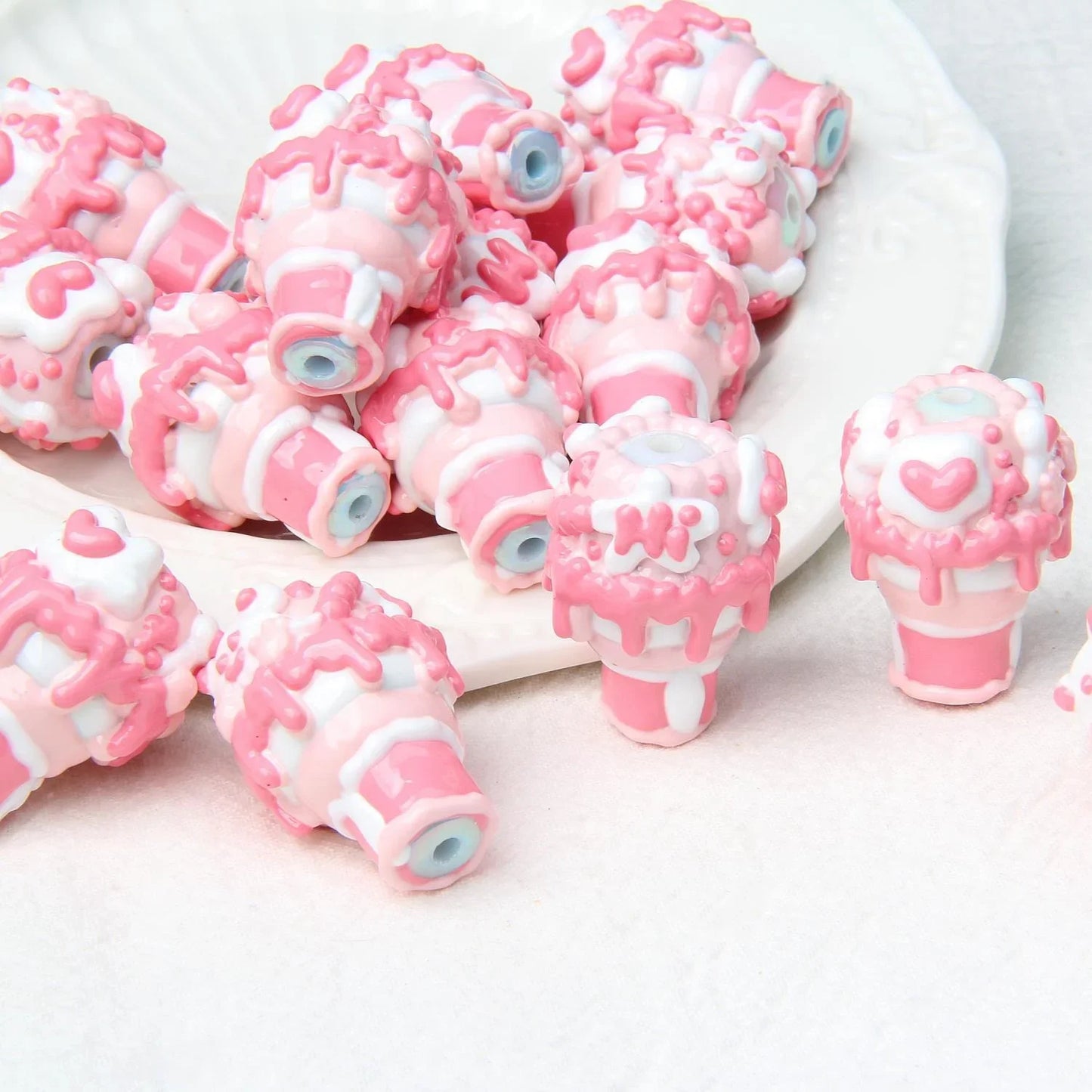 Heavy Oil Hand Painted Ice Cream Beaded Acrylic Hand Painted Beads