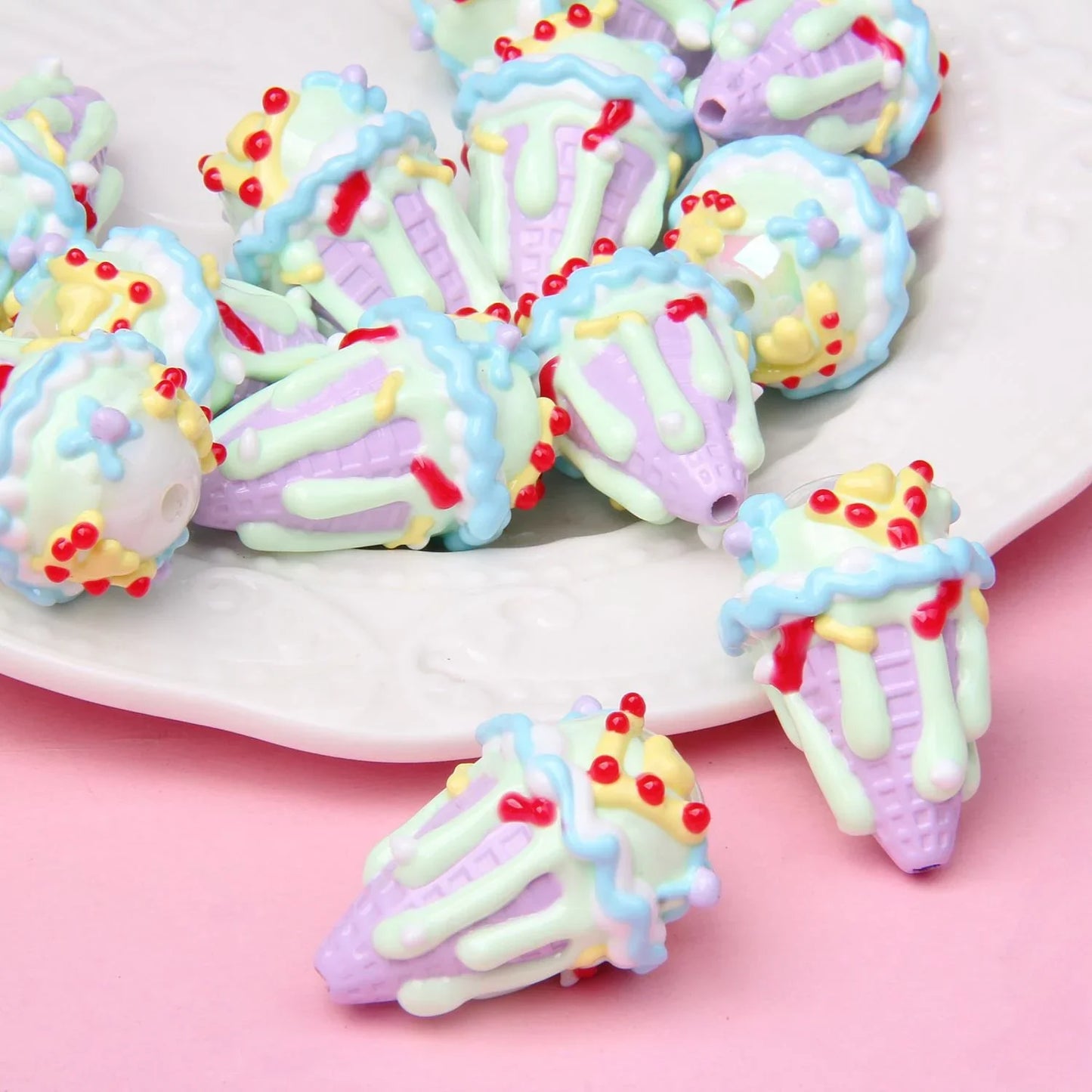 Heavy Oil Hand Painted Ice Cream Beaded Acrylic Hand Painted Beads