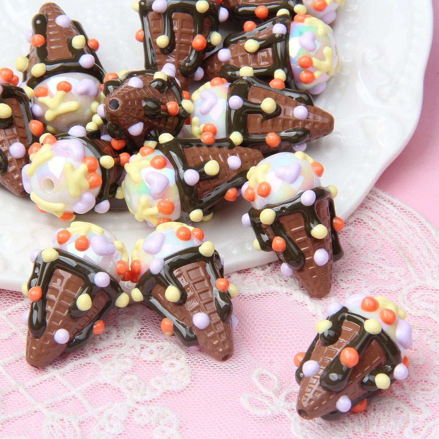 Heavy Oil Hand Painted Ice Cream Beaded Acrylic Hand Painted Beads