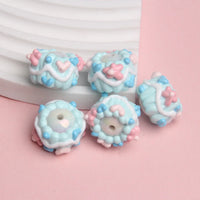 White beads blue cream powder flower blue heart white heart