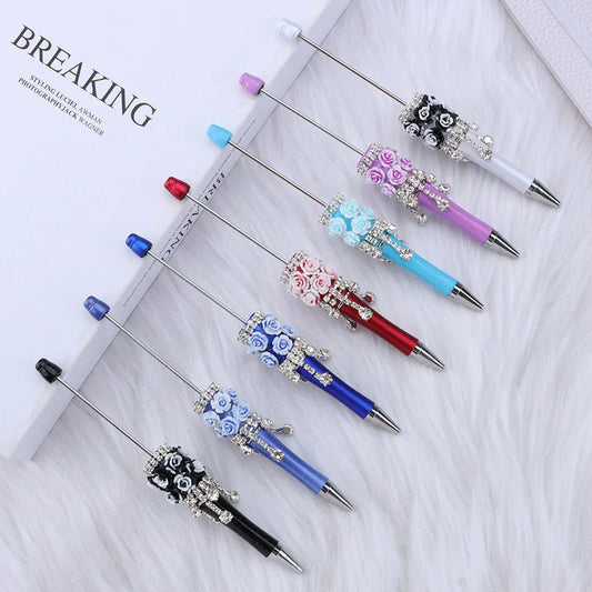 Flower Charm Bead Pen Handmade Rose Heavy-Duty Ballpoint Pen