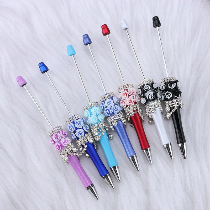 Flower Charm Bead Pen Handmade Rose Heavy-Duty Ballpoint Pen