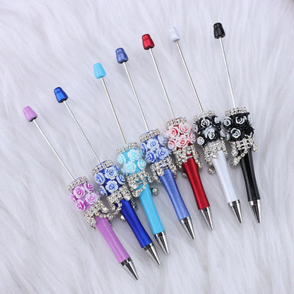 Flower Charm Bead Pen Handmade Rose Heavy-Duty Ballpoint Pen