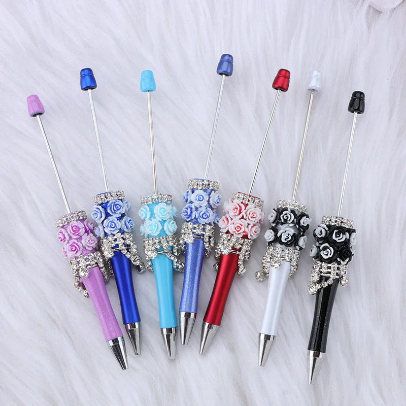 Flower Charm Bead Pen Handmade Rose Heavy-Duty Ballpoint Pen