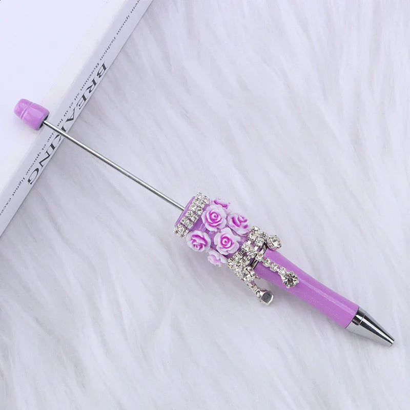 Flower Charm Bead Pen Handmade Rose Heavy-Duty Ballpoint Pen