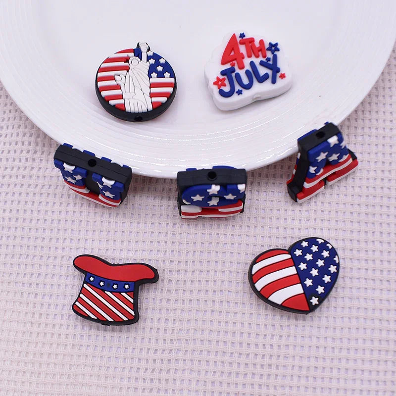 July 4th Independence Day Focus Beads | Silicone Focal Bead for DIY Keychain & Pen Wrap