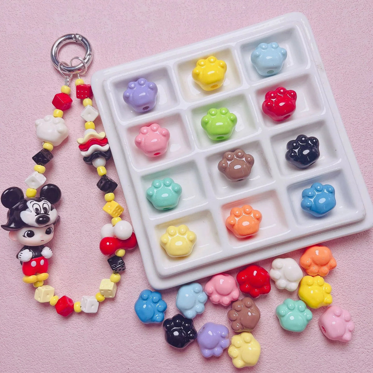 Color Cute Paint Cat Claw Straight Hole Beading | Acrylic Bead for DIY Bracelet Keychain Jewelry Making