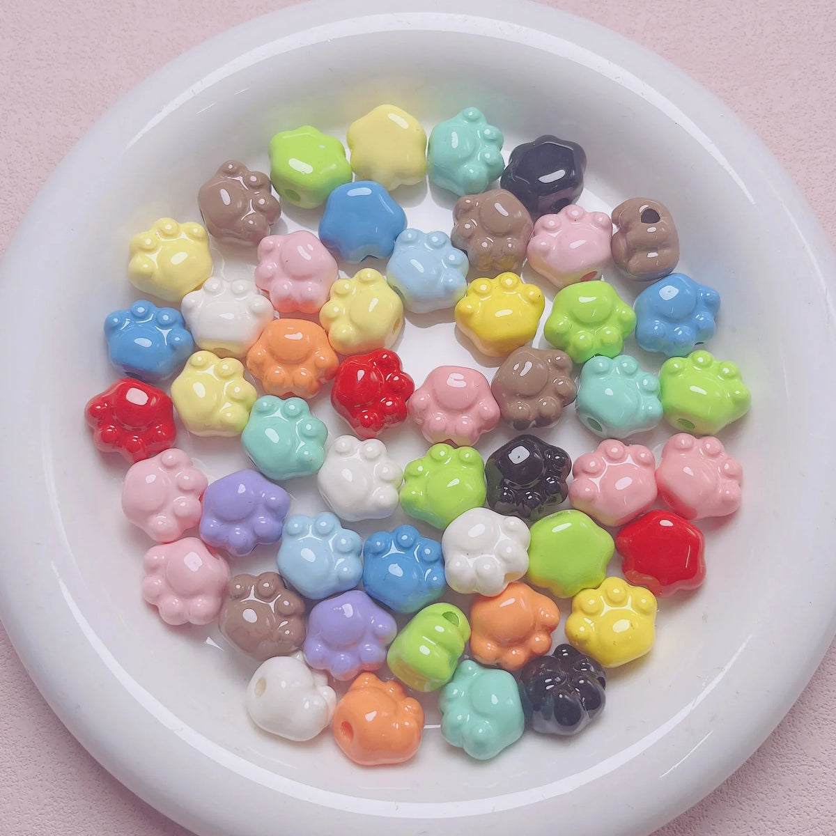 Color Cute Paint Cat Claw Straight Hole Beading | Acrylic Bead for DIY Bracelet Keychain Jewelry Making