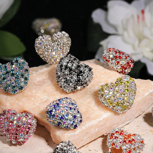 Rhinestone Claw Chain Love Diamond Ball Acrylic Straight Hole Beads 5PCS