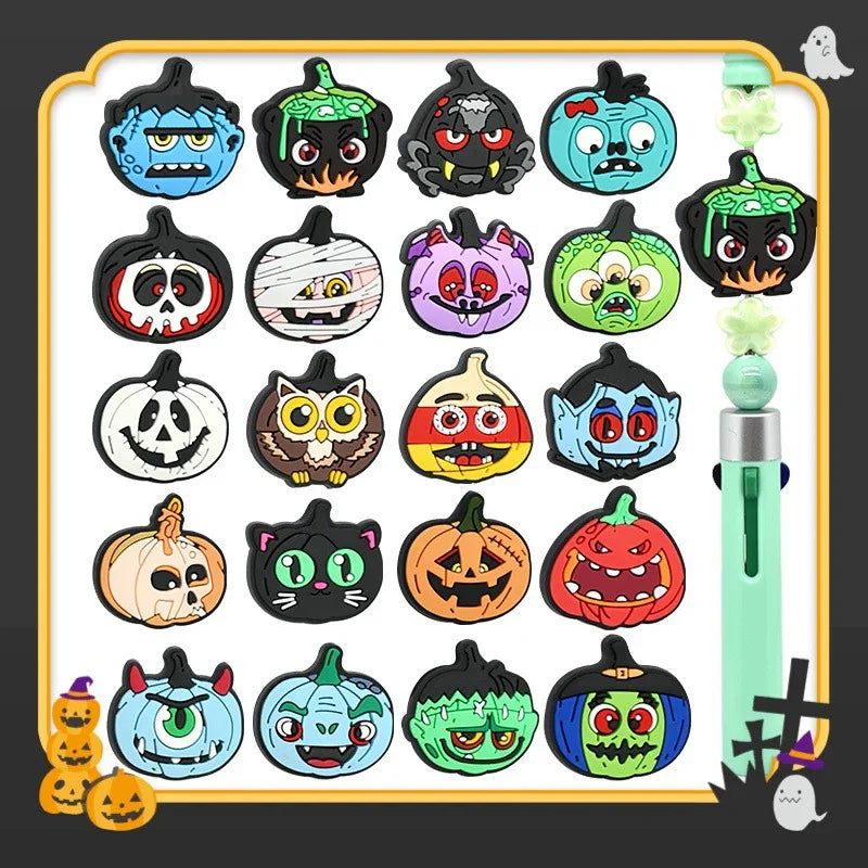 Cartoon Halloween Pumpkin Beaded Patch Focus Bead Jewelry | Silicone Focal Bead for DIY Keychain & Pen Wrap