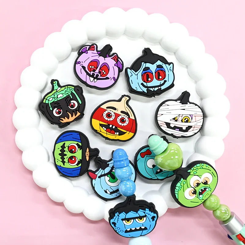 Cartoon Halloween Pumpkin Beaded Patch Focus Bead Jewelry | Silicone Focal Bead for DIY Keychain & Pen Wrap