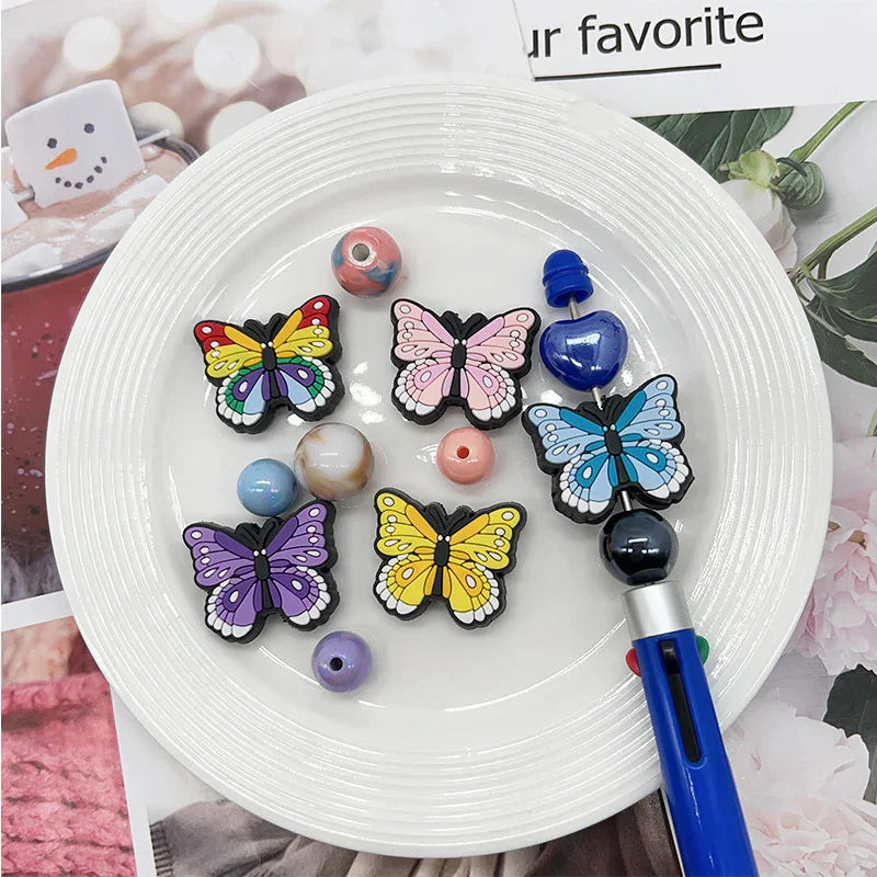 Colorful butterfly beaded DIY scattered beads | Silicone Focal Bead for DIY Keychain & Pen Wrap