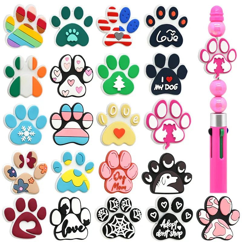Dog Paw Print Creative Ballpoint Pen Silicone Focus Beads | Silicone Focal Bead for DIY Keychain & Pen Wrap