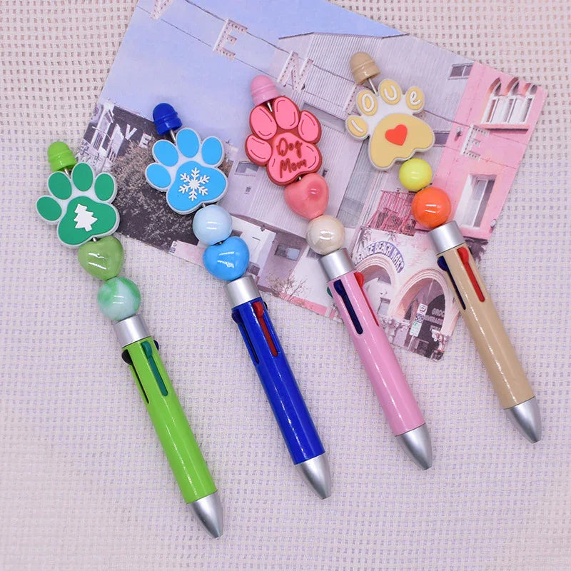 Dog Paw Print Creative Ballpoint Pen Silicone Focus Beads | Silicone Focal Bead for DIY Keychain & Pen Wrap