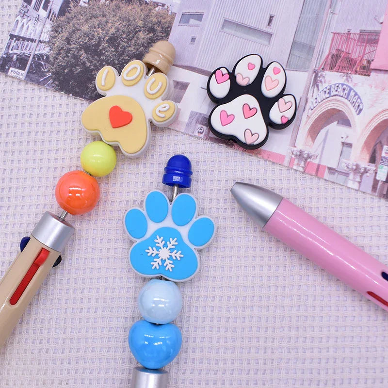 Dog Paw Print Creative Ballpoint Pen Silicone Focus Beads | Silicone Focal Bead for DIY Keychain & Pen Wrap