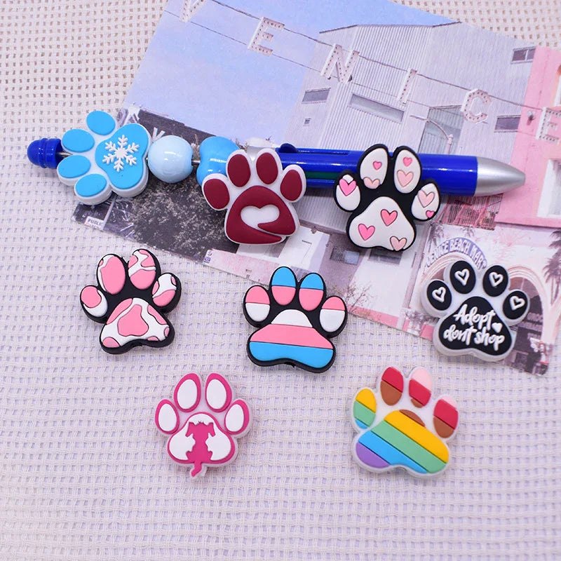 Dog Paw Print Creative Ballpoint Pen Silicone Focus Beads | Silicone Focal Bead for DIY Keychain & Pen Wrap