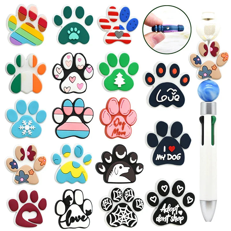 Dog Paw Print Creative Ballpoint Pen Silicone Focus Beads | Silicone Focal Bead for DIY Keychain & Pen Wrap