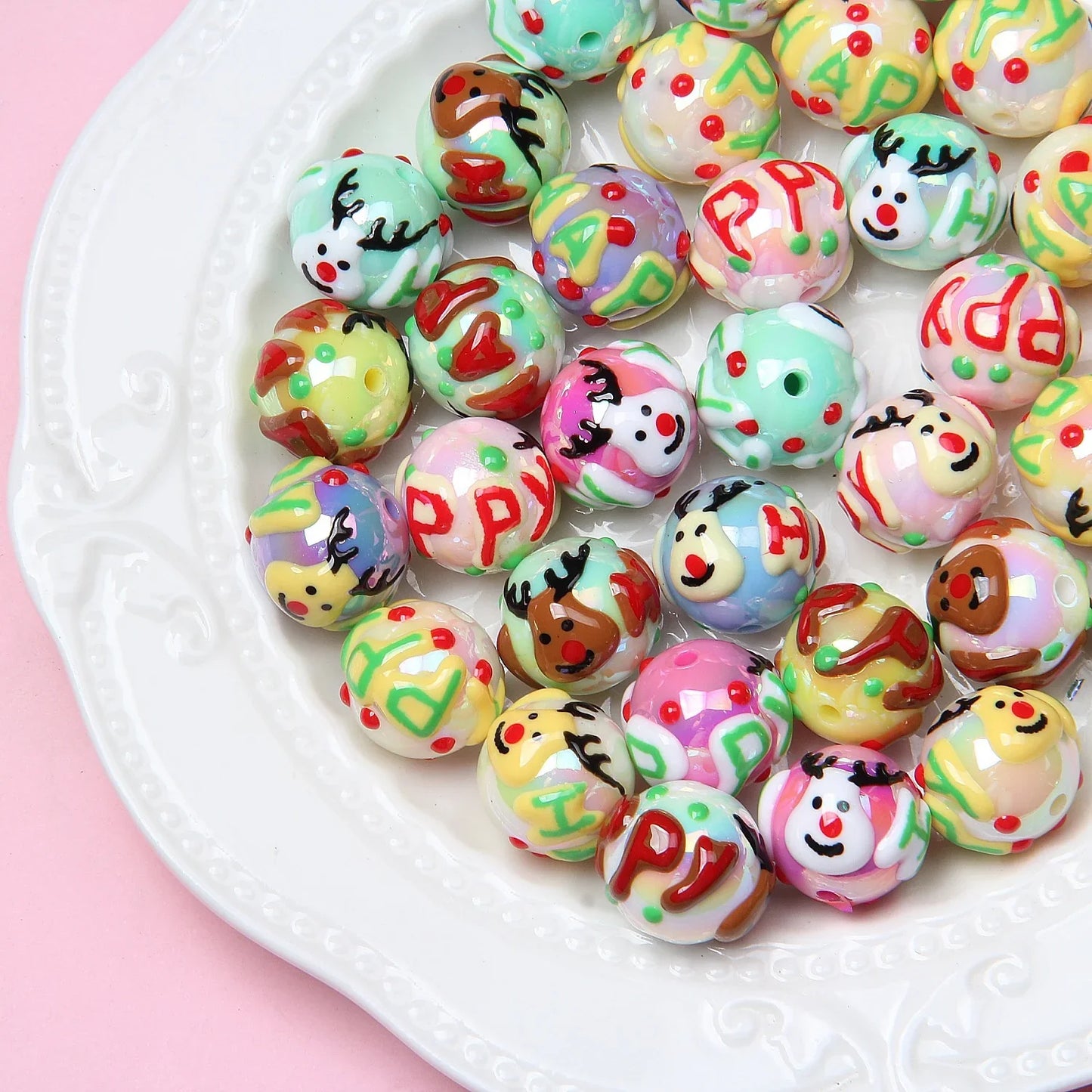 Hand Painted Beads Halloween and Christmas Acrylic Beads