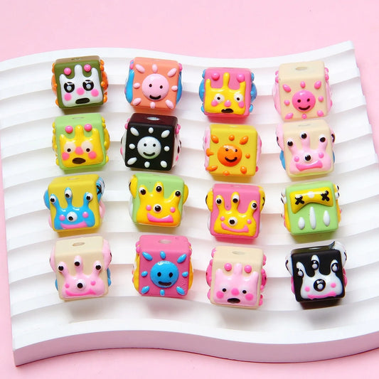 4-sided Hand-painted Beads DIY Beaded Cartoon Three-eyed Funny Painted Beads