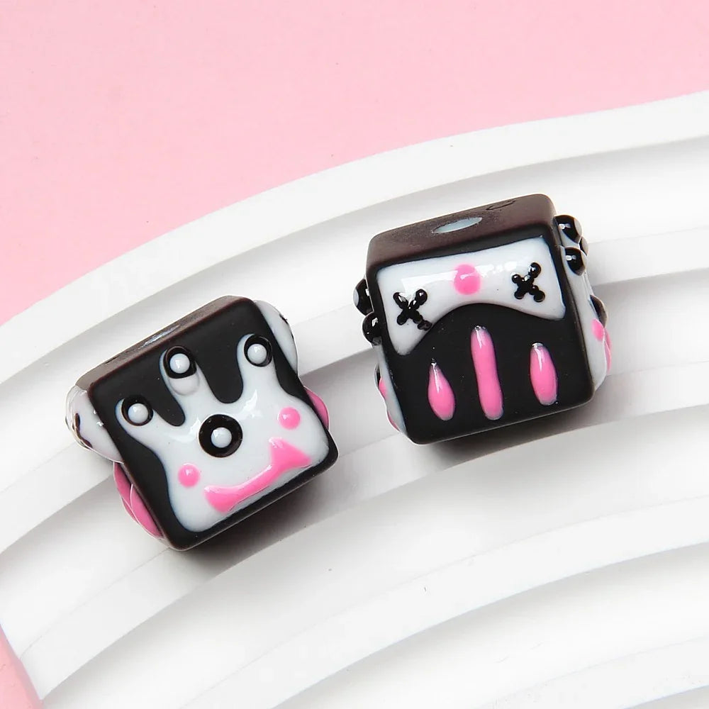 4-sided Hand-painted Beads DIY Beaded Cartoon Three-eyed Funny Painted Beads