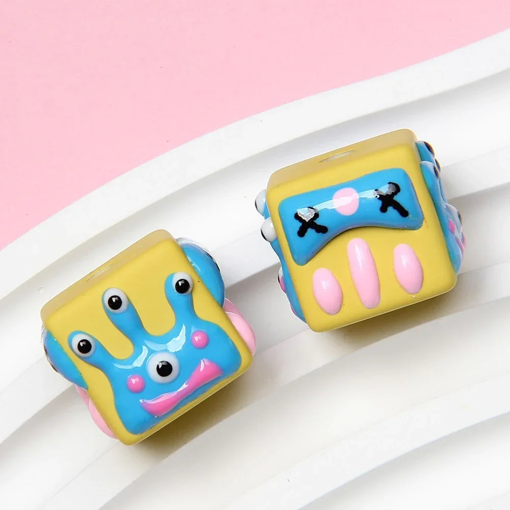 4-sided Hand-painted Beads DIY Beaded Cartoon Three-eyed Funny Painted Beads