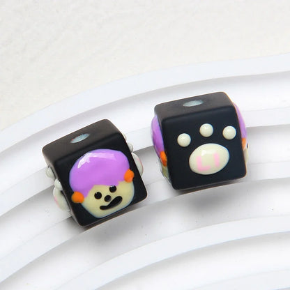 4-sided Hand-painted Beads DIY Beaded Cartoon Three-eyed Funny Painted Beads