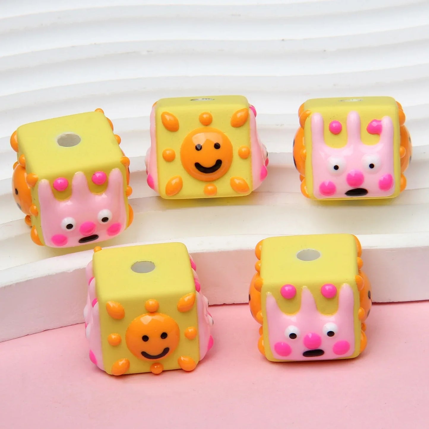 4-sided Hand-painted Beads DIY Beaded Cartoon Three-eyed Funny Painted Beads