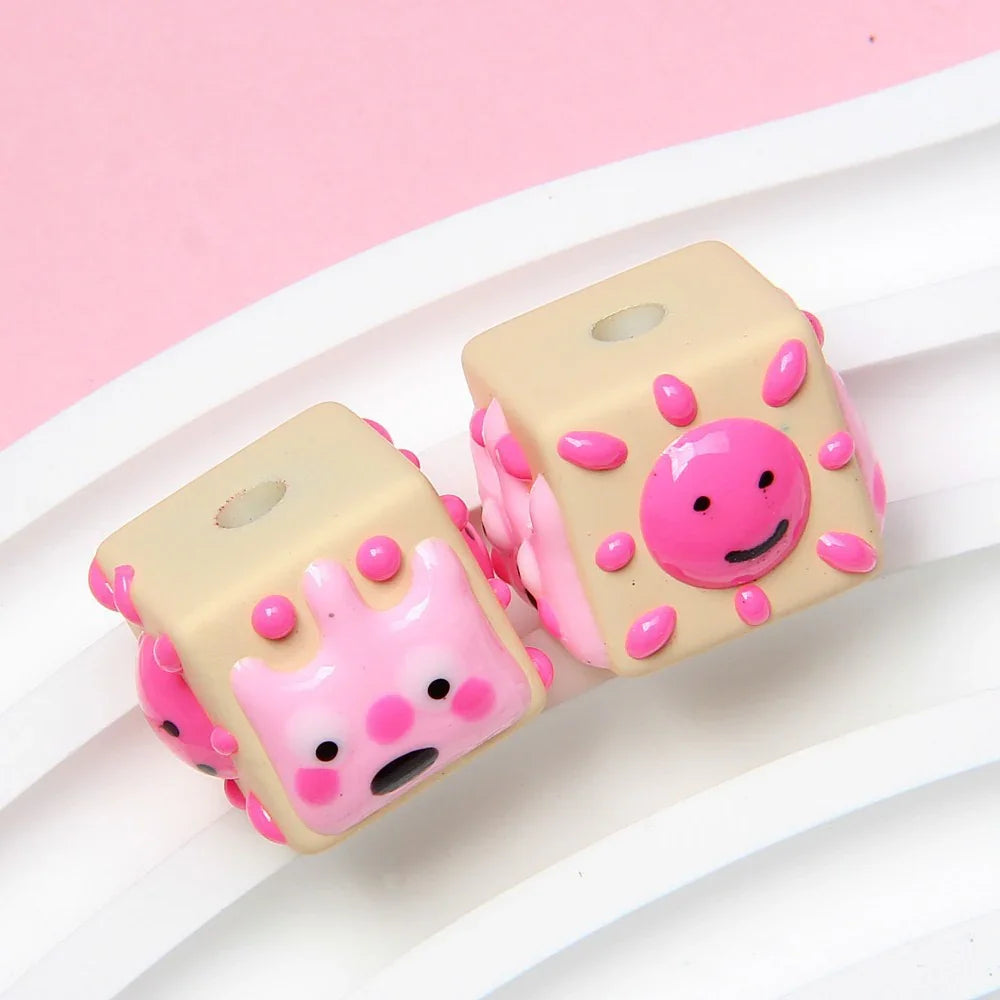 4-sided Hand-painted Beads DIY Beaded Cartoon Three-eyed Funny Painted Beads