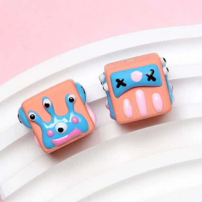 4-sided Hand-painted Beads DIY Beaded Cartoon Three-eyed Funny Painted Beads