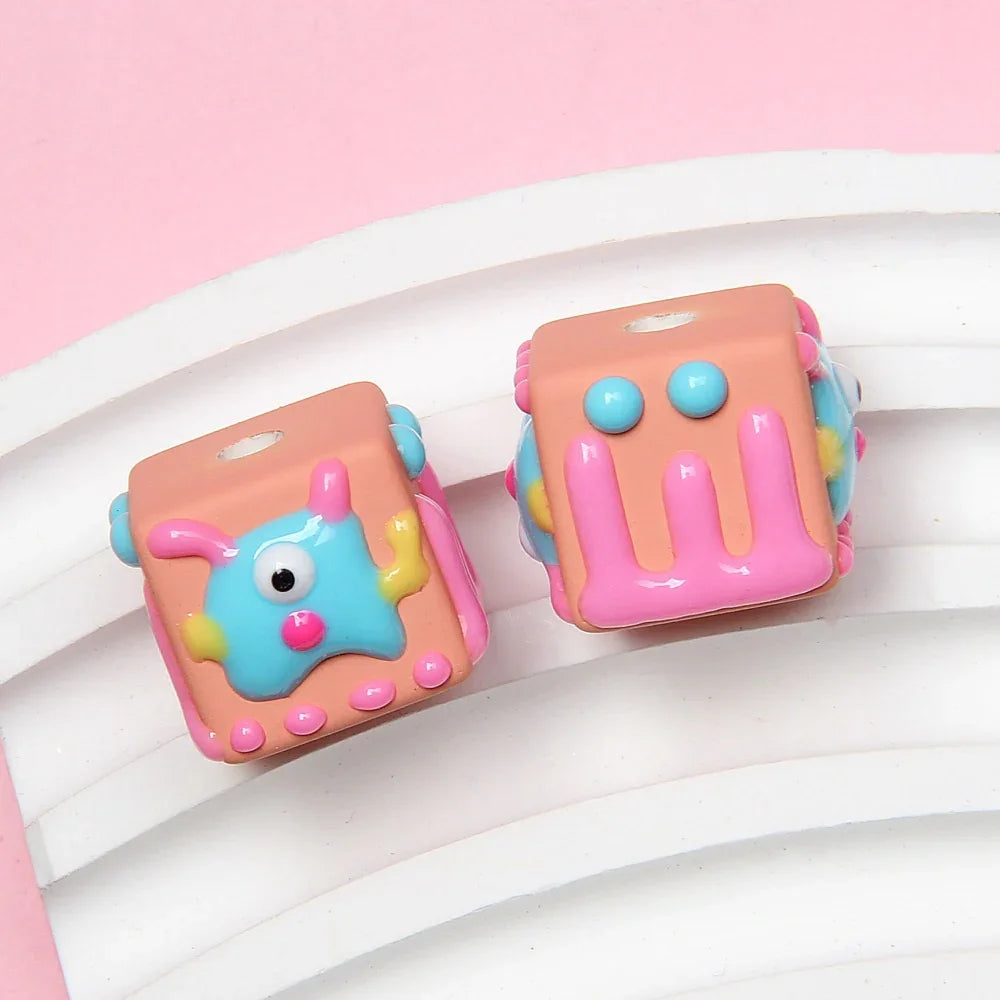 4-sided Hand-painted Beads DIY Beaded Cartoon Three-eyed Funny Painted Beads