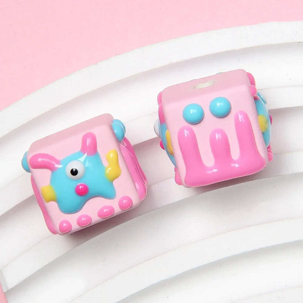 4-sided Hand-painted Beads DIY Beaded Cartoon Three-eyed Funny Painted Beads