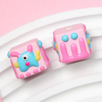 4-sided Hand-painted Beads DIY Beaded Cartoon Three-eyed Funny Painted Beads