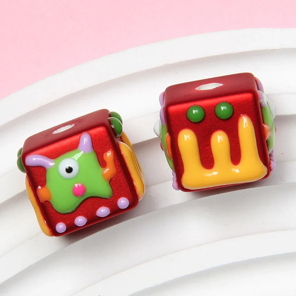 4-sided Hand-painted Beads DIY Beaded Cartoon Three-eyed Funny Painted Beads