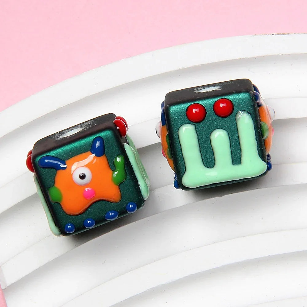 4-sided Hand-painted Beads DIY Beaded Cartoon Three-eyed Funny Painted Beads