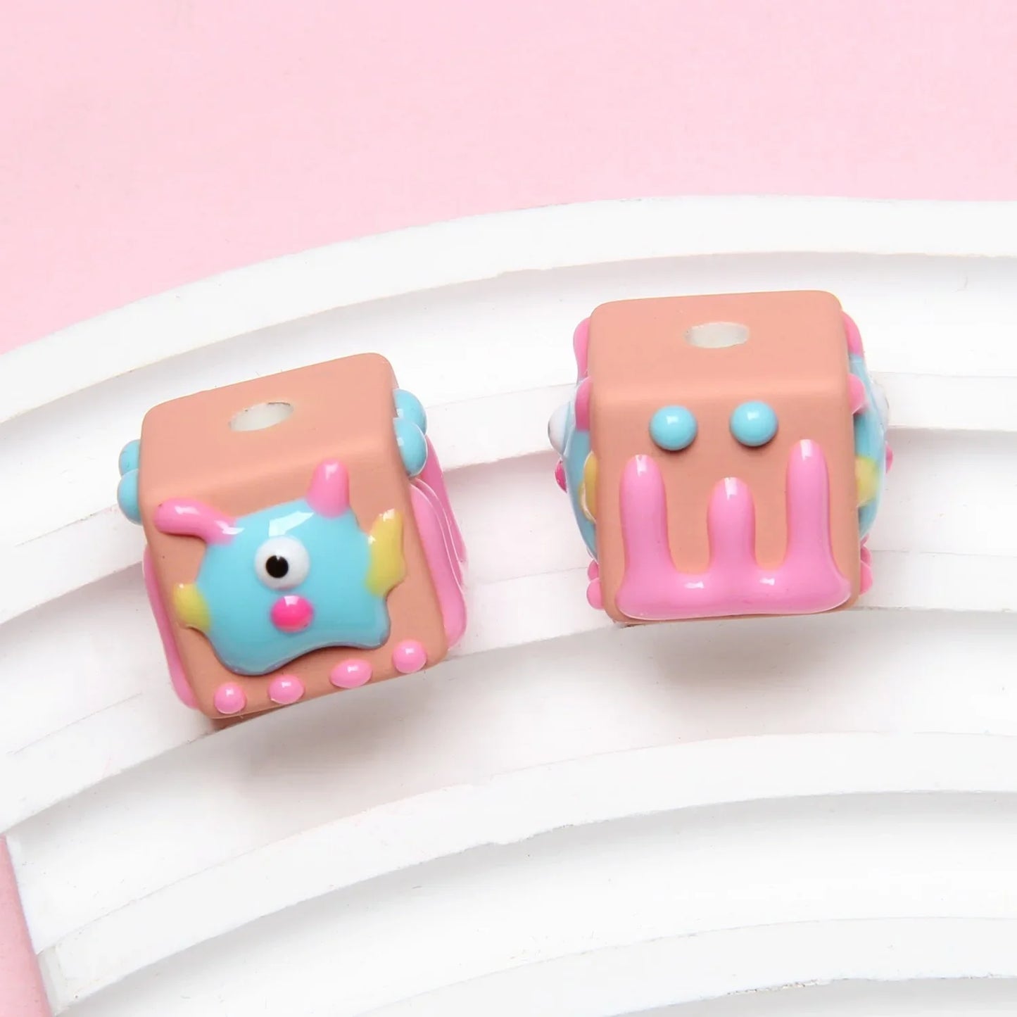 4-sided Hand-painted Beads DIY Beaded Cartoon Three-eyed Funny Painted Beads