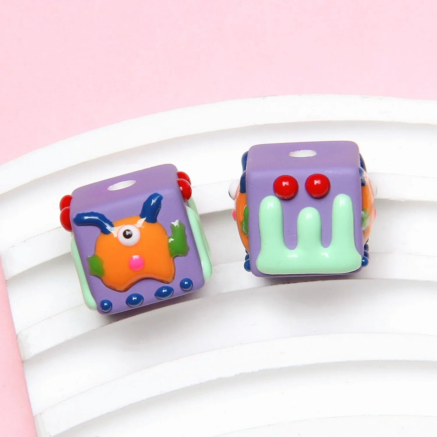 4-sided Hand-painted Beads DIY Beaded Cartoon Three-eyed Funny Painted Beads