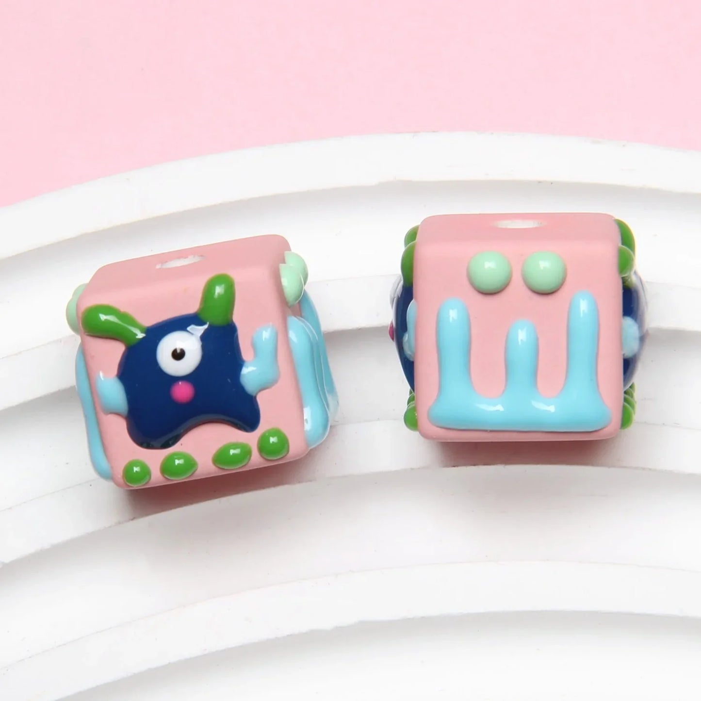 4-sided Hand-painted Beads DIY Beaded Cartoon Three-eyed Funny Painted Beads